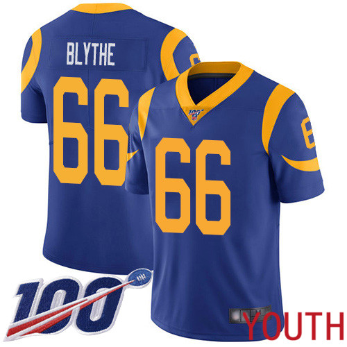 Los Angeles Rams Limited Royal Blue Youth Austin Blythe Alternate Jersey NFL Football 66 100th Season Vapor Untouchable